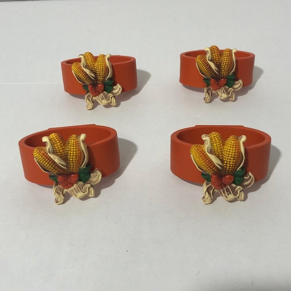 Vintage 1970s Hallmark Harvest Corn & Acorn Napkin Rings Set of 4 Thanksgiving